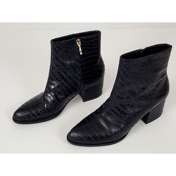 J. McLaughlin Gwyneth Black Leather Croc-Embossed Ankle Boots Size 9 - Picture 1 of 14